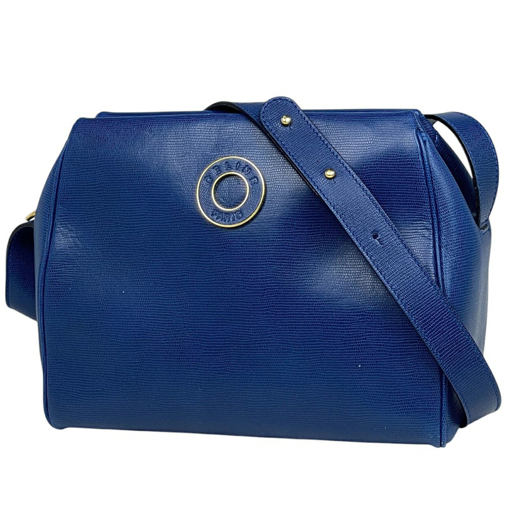 Celine Circle Logo Shoulder Bag Crossbody Leather Blue